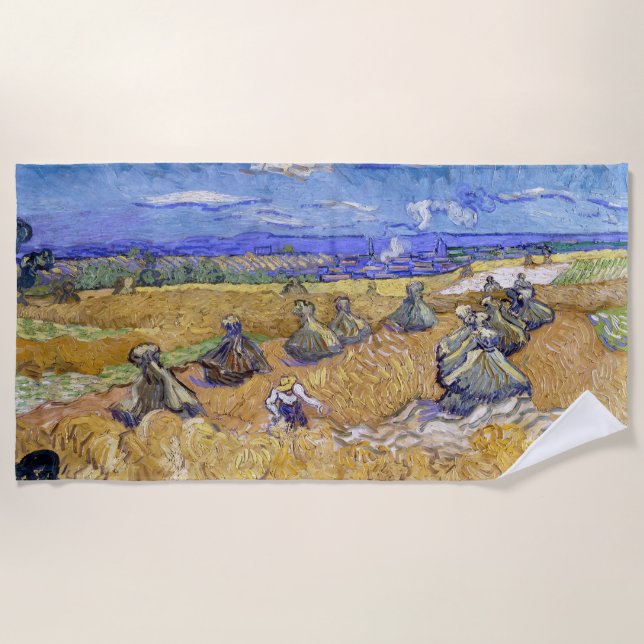 Vincent van Gogh - Wheat Stacks with Reapers Beach Towel (Front)