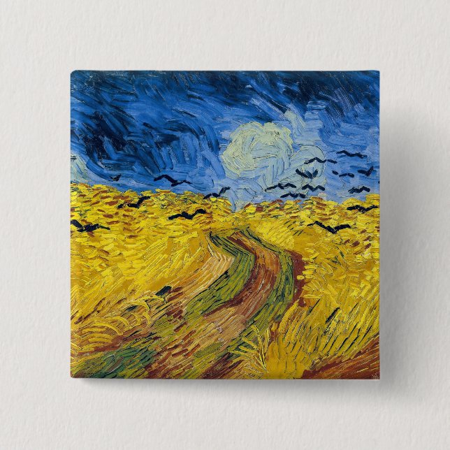 Vincent van Gogh - Wheatfield with Crows 15 Cm Square Badge (Front)