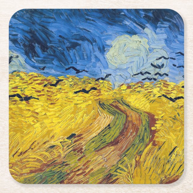 Vincent van Gogh - Wheatfield with Crows Square Paper Coaster (Front)