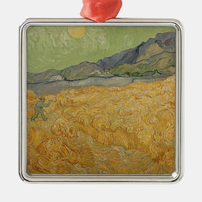 Vincent van Gogh | Wheatfield with Reaper, 1889 Metal Tree Decoration (Front)