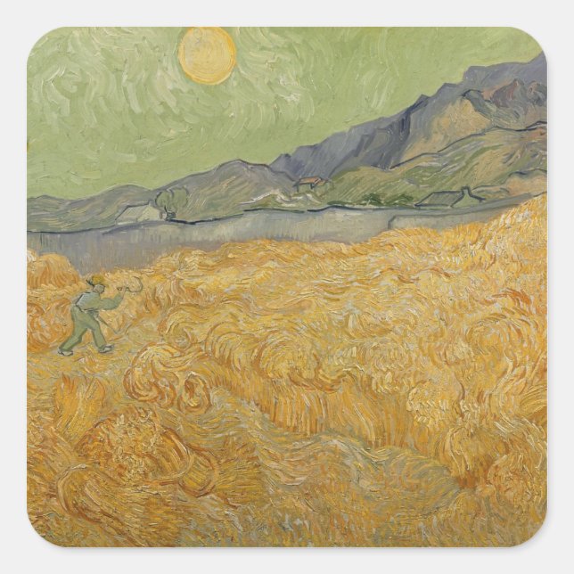 Vincent van Gogh | Wheatfield with Reaper, 1889 Square Sticker (Front)