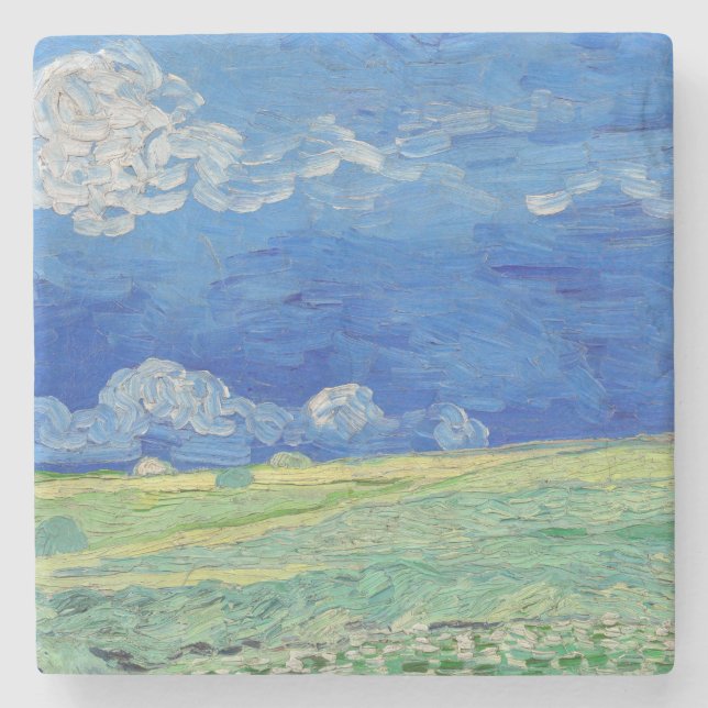 Vincent van Gogh - Wheatfields under Thunderclouds Stone Coaster (Front)