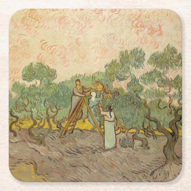 Vincent van Gogh - Women Picking Olives Square Paper Coaster (Front)