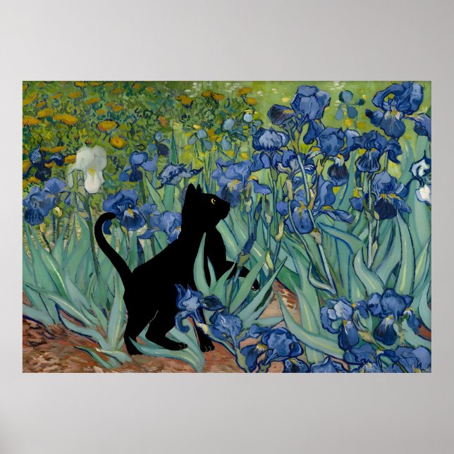 Vincent Van Gogh's Irises Cat Print Black Cat (Front)