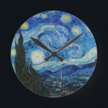 Vincent Van Gogh's The Starry Night Round Clock<br><div class="desc">Immerse yourself in the mesmerising beauty of Vincent Van Gogh's The Starry Night with this high-quality reproduction art print. Own a piece of art history and let the brilliance of Van Gogh's masterpiece illuminate your surroundings.</div>