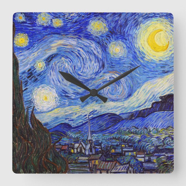 Vincent Willem van Gogh , "Starry Night" square wa Wall Clock (Front)