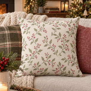 Vine & Berry Christmas Pattern Sage Cran ID1337 Cushion
