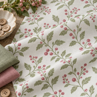Vine & Berry Christmas Sage Cranbery ID1337 Fabric