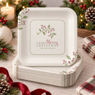 Vine & Berry Merry Christmas Motif ID1337 Paper Plate