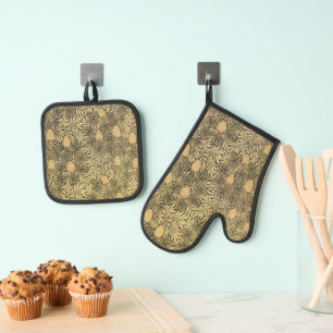 Vine by William Morris, Vintage Textile Patterns Oven Mitt & Pot Holder Set