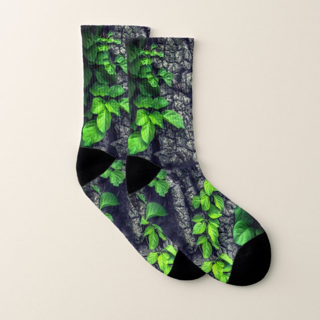Vine covered tree bark grey green socks (Pair)