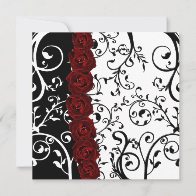 Vine Damask and Roses Goth Wedding Invitation (Front)