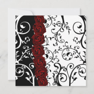 Vine Damask and Roses Goth Wedding Invitation