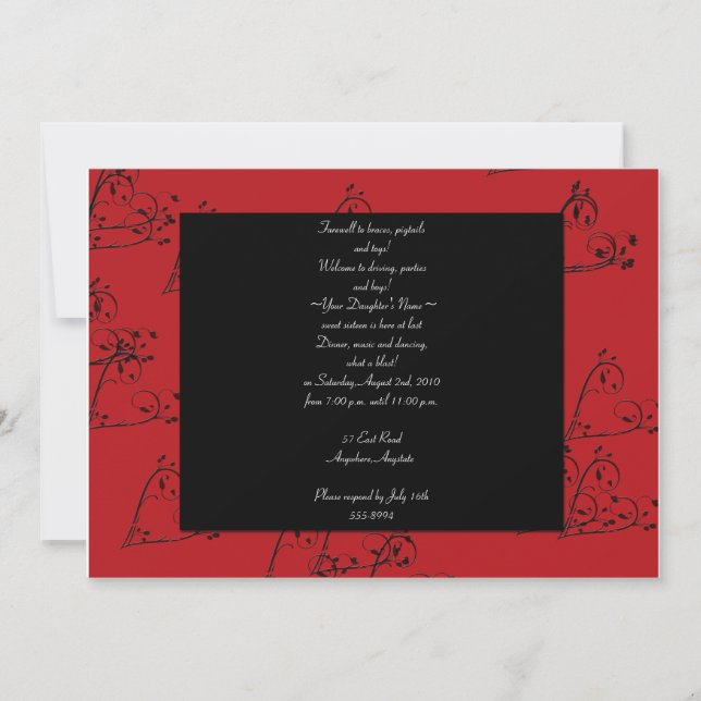 Vine Heart Red and Black Birthday Invitation (Front)