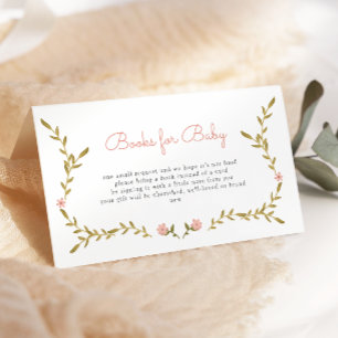 Vine & Pink Floral Baby Shower Books for Baby Enclosure Card