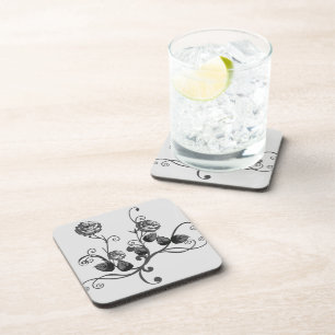 Vine Rose Print Plastic Coaster Set