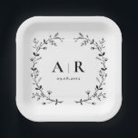 Vine Scroll Wedding Monogram, Couple's Initials Paper Plate<br><div class="desc">This meandering vine makes an elegant statement for your wedding. You may personalise with your information and change the wording to suit your event.</div>