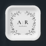 Vine Scroll Wedding Monogram, Couple's Initials Paper Plate<br><div class="desc">This meandering vine makes an elegant statement for your wedding. You may personalise with your information and change the wording to suit your event.</div>
