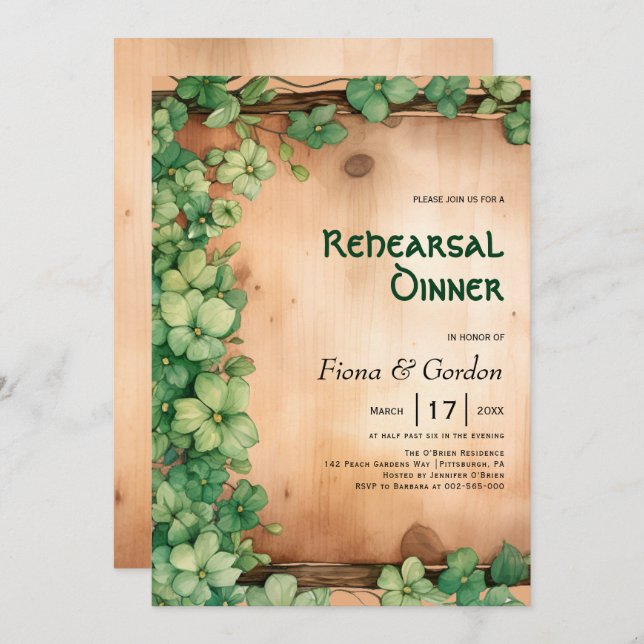 Vine St. patricks Day wedding rehearsal dinner Invitation (Front/Back)