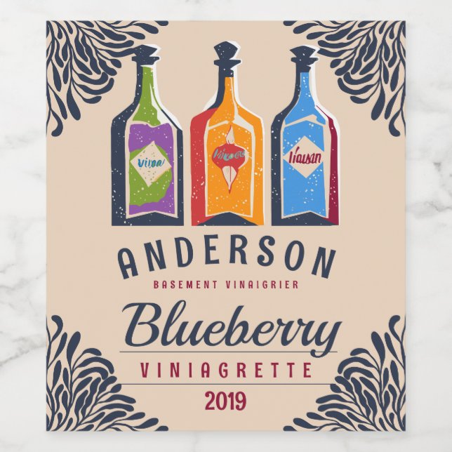 Vineger bottles fruit or herb flavoued vinaigrette wine label (Single Label)