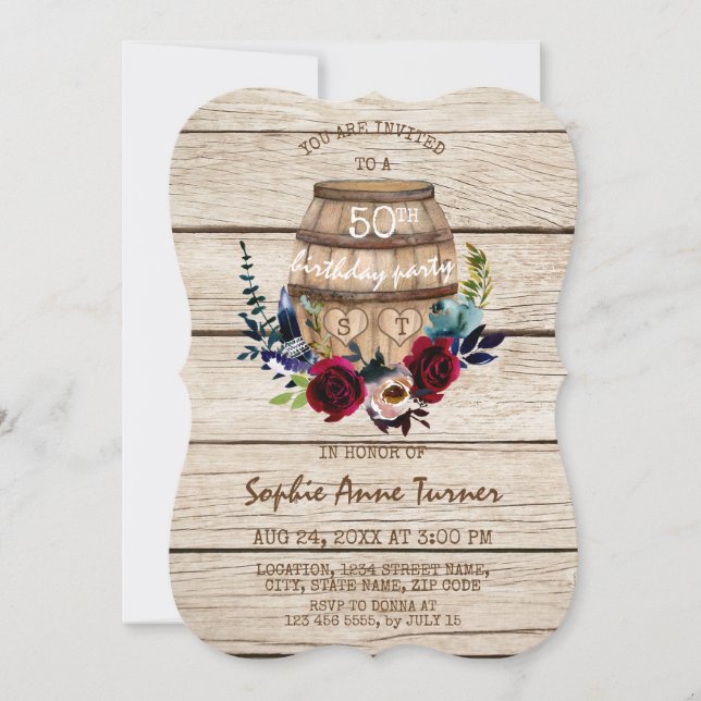 Vinery Floral Wine Barrel 50th Birthday Party Invitation (Front)