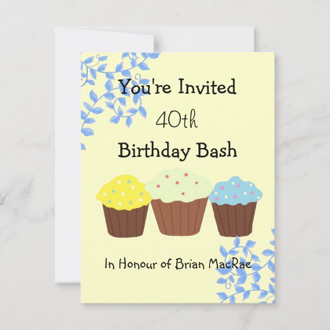 Vines and Cupcakes Birthday Invitation (Front)
