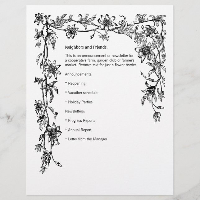 Vines & Flowers Border Newsletter (Front)