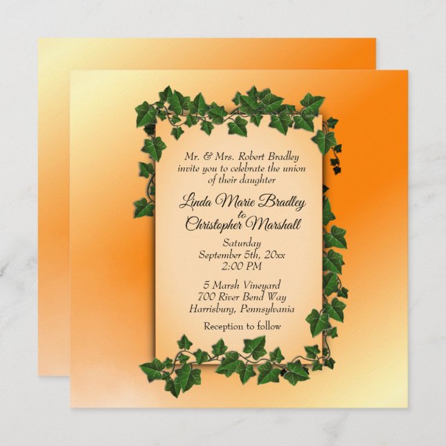 Vines on Orange Wedding Invitation (Front/Back)