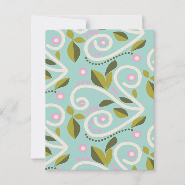 Vines with Pink Flowers on a Mint Green Background Card (Front)