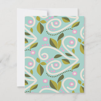 Vines with Pink Flowers on a Mint Green Background Card