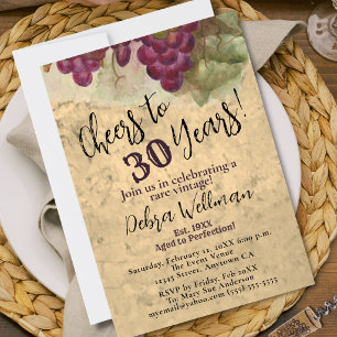 Vineyard 30th Birthday   Cheers to 30 Years Wine Invitation