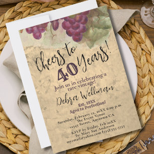 Vineyard 40th Birthday Cheers to 40 Years Wine Invitation