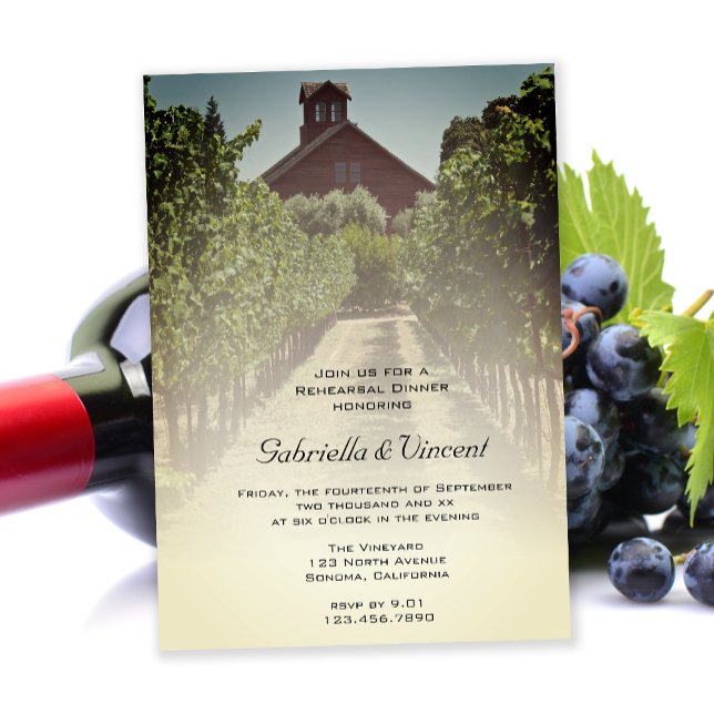 Vineyard and Red Barn Wedding Rehearsal Dinner Invitation (Creator Uploaded)