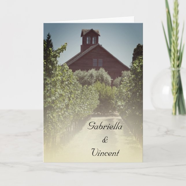 Vineyard and Rustic Red Barn Wedding Invitation (Front)