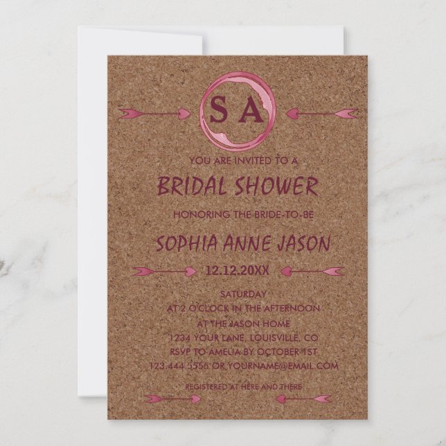 Vineyard Cork Stains Red Wine BRIDAL SHOWER Invitation (Front)