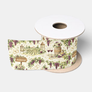 Vineyard Estate Wedding Watercolor Pattern Satin Ribbon