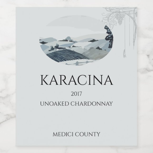 Vineyard Fields illustrated Custom Wine Label (Single Label)