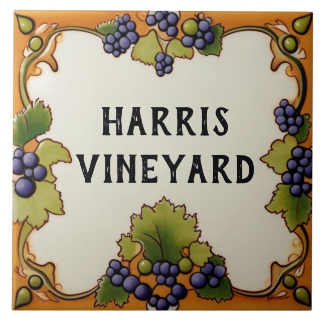 Vineyard Grape Farm Custom House Name Plate Sign Tile (Front)