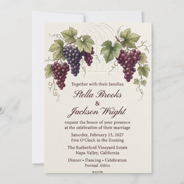 Vineyard Grape Vine and Arch Watercolor Wedding  Invitation (Front)