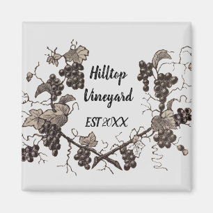 Vineyard Grape Vine Sketch Vintage Etching Winery Magnet