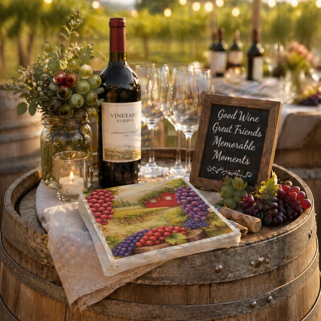 Vineyard Grapes Cocktail Napkins | Wine Lover (Create a warm vineyard table setting with rustic wine napkins for effortless entertaining style)