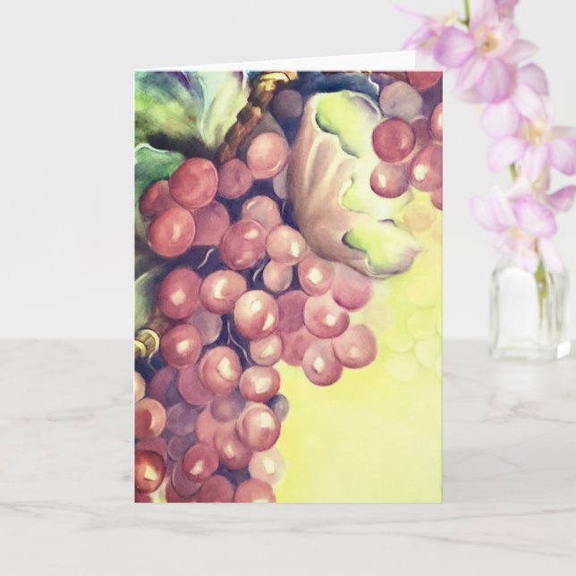 Vineyard Grapes Watercolor Greeting Card | Wine  (Orchid)