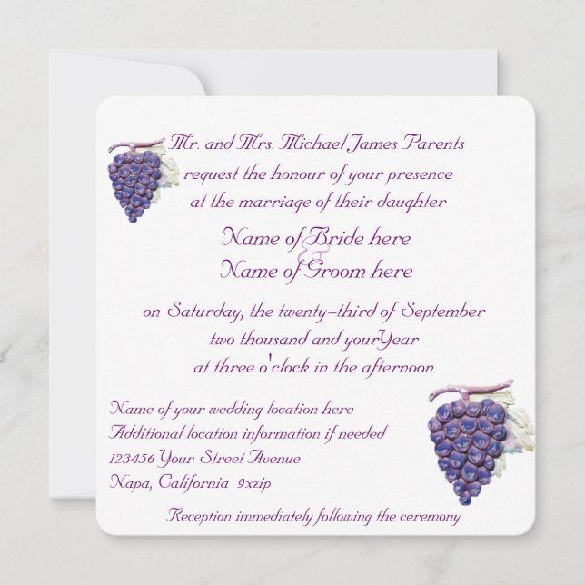 Vineyard Grapes Wedding Invitation (Front)