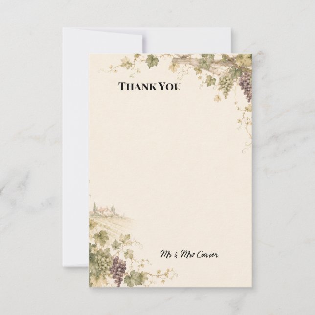 Vineyard Grapevine Tuscan Wedding Thank You Card (Front)