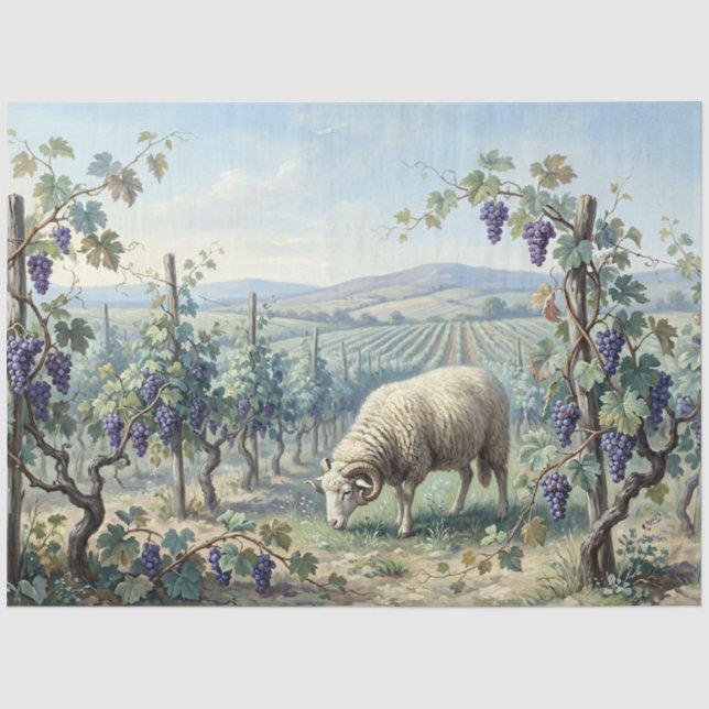 Vineyard Grazing Ram Decoupage Tissue Paper (Front)