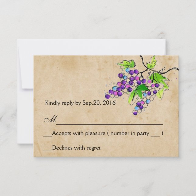 Vineyard Love Artistic Grapes Response RSVP Card (Front)