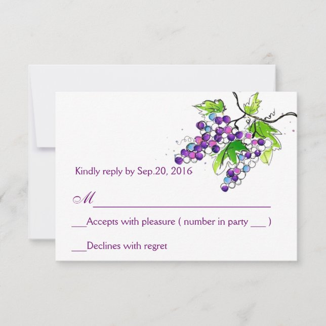 Vineyard Love Artistic Grapes Response RSVP Card (Front)