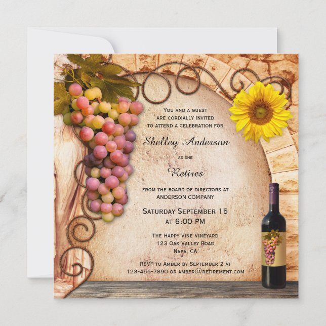 Vineyard or Wine Theme Retirement Party Invitation (Front)