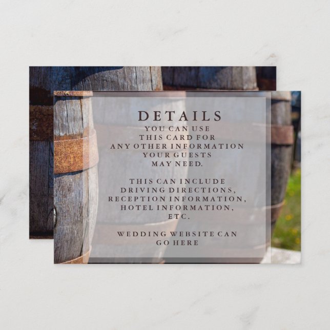 Vineyard & Rustic Wine Barrel Wedding Details Invitation (Front/Back)