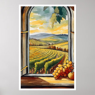 Vineyard through a Window Autumn / Fall Poster